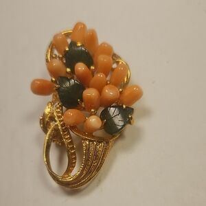 Elegant Pinkish Orange Coral Floral Brooch